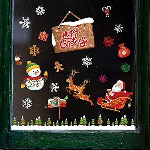 Dozesheep Christmas Windows Clings for Glass, Window Stickers Decals, Removable Happy New Year Xmas Wall Snowflake Santa Reindeer Art Decal Vinyl Mural Showcase ation Door Room Gift, Dozesheep01a
