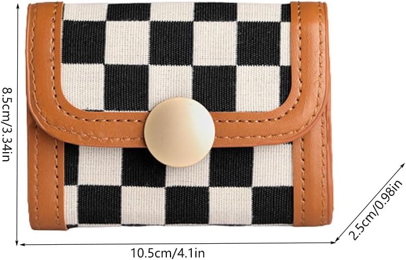 Leheybia 1 Pcs Checkered Wallet Checker Card Bag Card Holder Wallet Card Holder Wallet Wallet for Woman(Coffee, Black And White) (Coffee) - Image 2