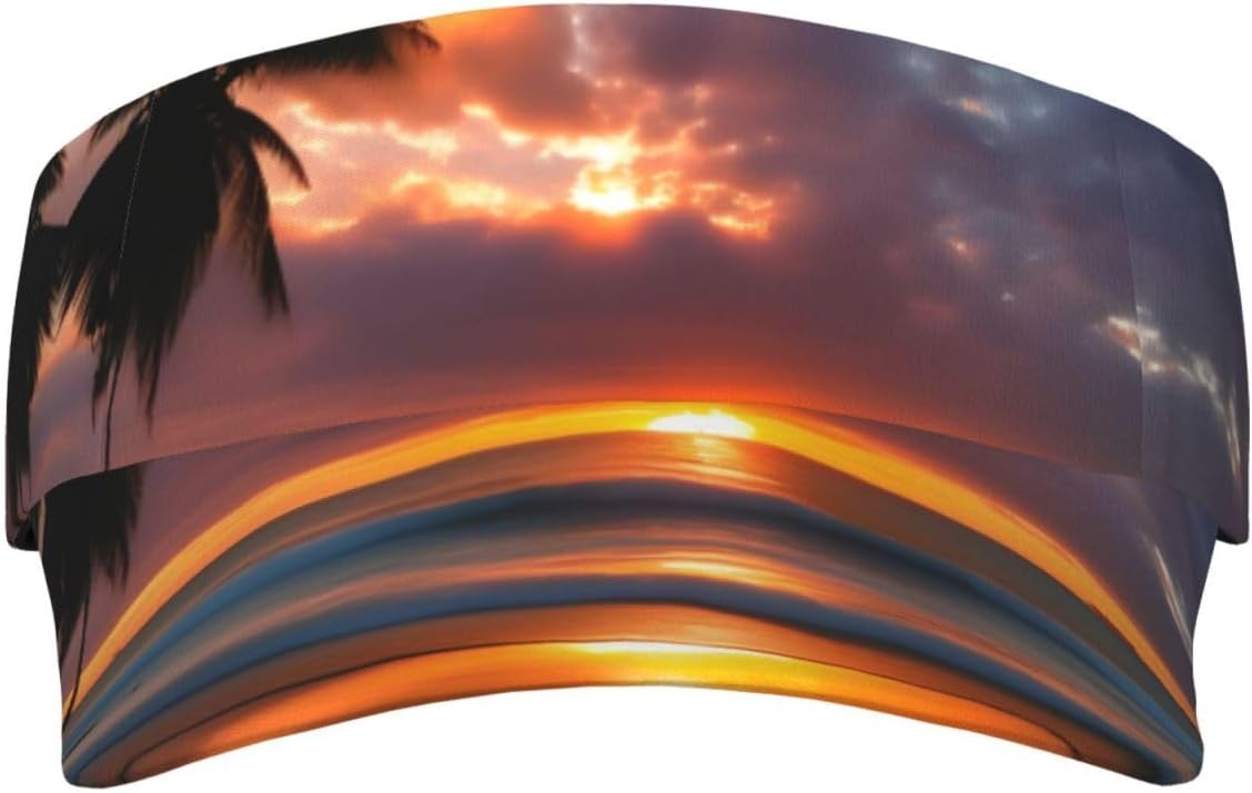 Sunset Beach Print Sports Sun Visor Men Women Lightweight Cooling Stretchy Visor Hat for Running, Tennis, Golf Black