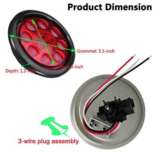 New Sun 2Pc 4" Red Led Round Trailer Tail Lights Trailer Stop Brake Tail Lights 12 Diodes Led Sealed Ip67 Waterproof Lens Plug&Play #TOP3