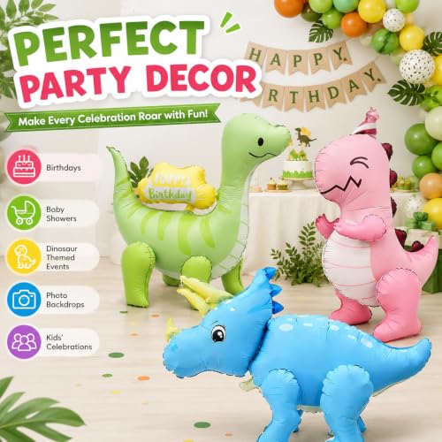 3 Pack Dinosaur Balloons Self Standing Inflatable Dino Balloons by Generic - Used condition - Image 8