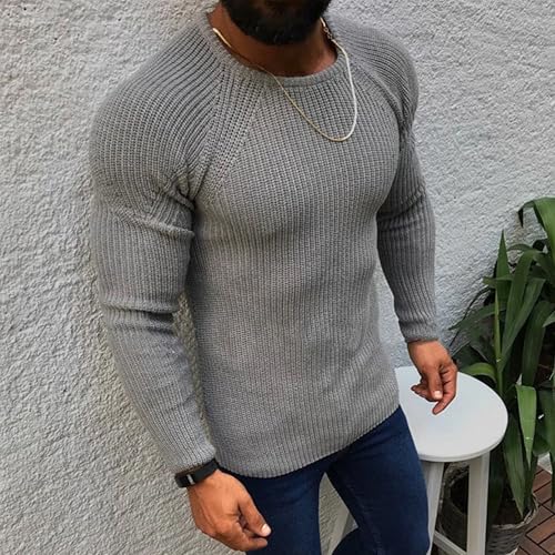 Mens Crewneck Pullover Waffle Knit Sweater Raglan Sleeve Knitwear Sweaters Long Sleeve Textured Sweaters4