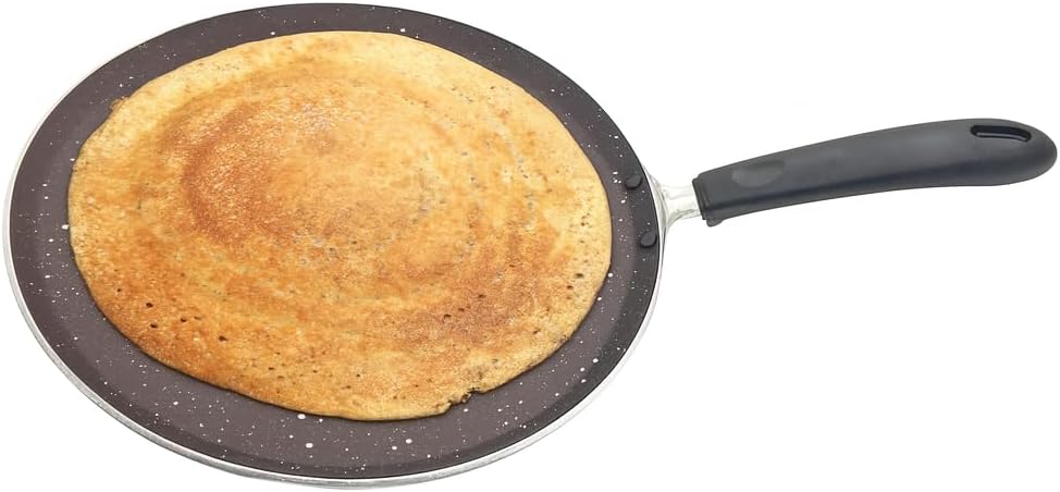 SHRIYA Non-Stick Dosa Pan, Aluminum, 10-Inch, Heat Resistant Bakelite Handle, Suitable for Gas Stovetop and Induction Base Cookware