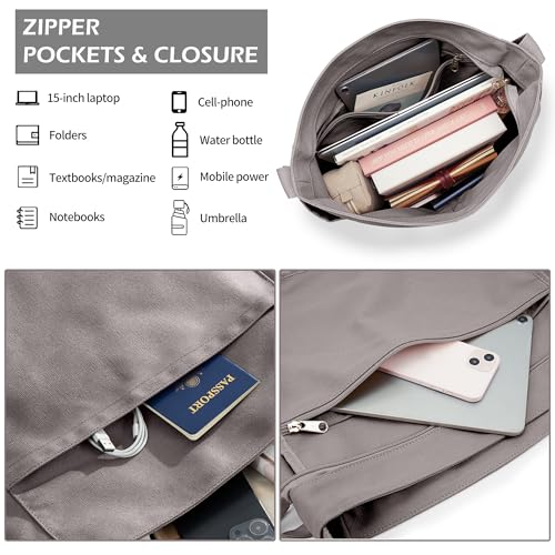 Image of KALIDI Canvas Tote Bag Zipper Large Crossbody Shoulder Bag Messenger Bag