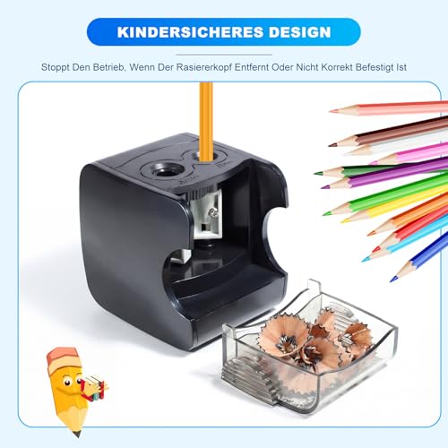 Electric Pencil Sharpener, Bleistiftspitzer Elektrisch Kinder mit 6 Klingen, Doppelloch Automatischer Anspitzer für 6-12mm, USB Tragbar Bleistift Spitzer für Schule Büro