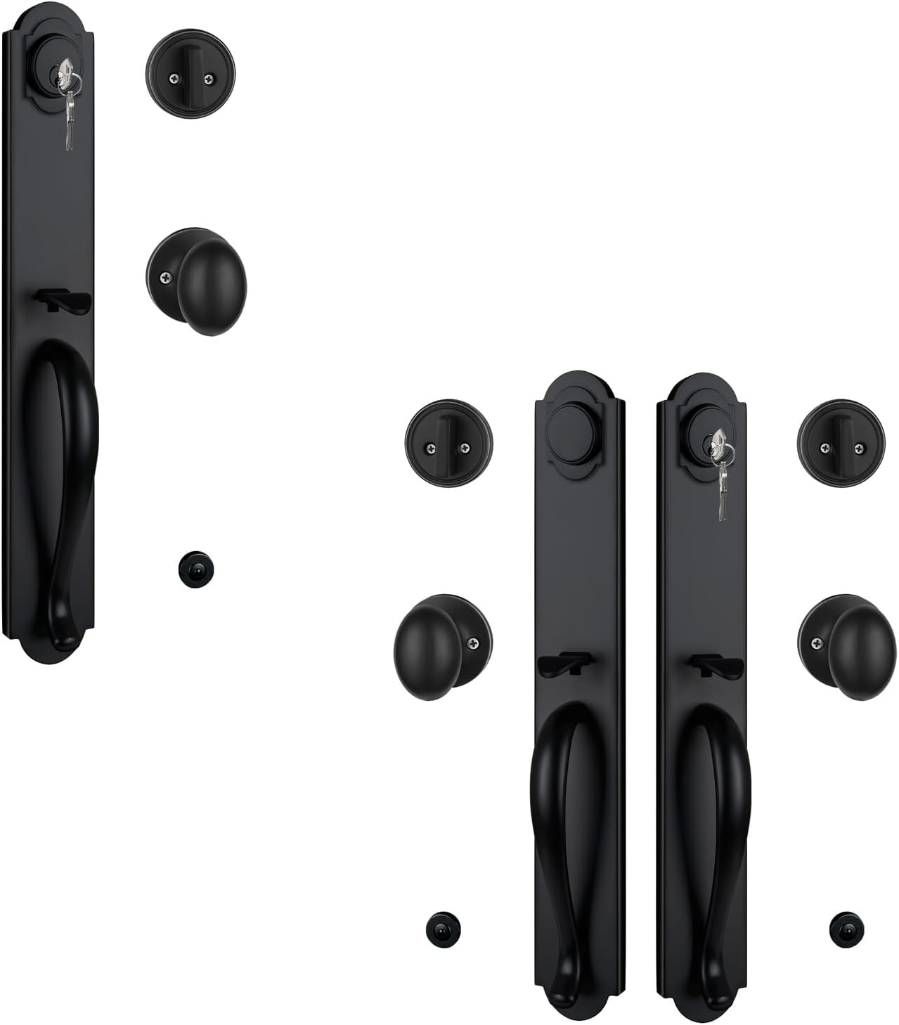 NEWBANG 2 Pack to be Keyed Alike Traditional Entry Handlesets for Front Doors with Same Culinders and Same Keys in Matte Black(1 PC Keyed and 1 PC Keyed & Dummy),MDHST2018DB-AMZ-SET