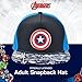 Marvel Captain America Baseball Hat, Shield Logo Adjustable Flat Brim Snapback Hat, Black, One Size