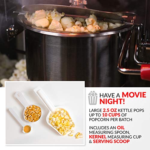 Nostalgia Popcorn Maker Cart, 2.5 Oz Kettle Makes 10 Cups, Retro Classic Popcorn Machine With Interior Light, Measuring Spoons And Scoop, White And Red #TOP2
