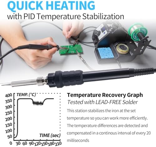 Bild 5 - YIHUA 926LED-IV 60W Lötstation 90~480°C lötkolben set mit 2 aufsteckbaren helfenden Händen, Lötdrahtspender, 5 zusätzliche Lötspitzen, Entlötpumpe, bleifreies Lot, ESD-sichere Pinzette(EU PLUG)