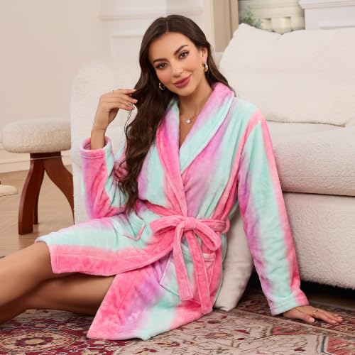 Image of U2SKIIN Women Fleece Robe, Short Cozy Plush Robes for Womens Soft Shawl Collar Warm Spa Bathrobe