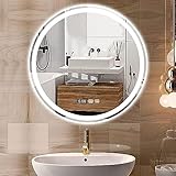 delura 60 cm led rotondo specchio vanity bagno, temperatura di colore regolabile, luci dimmerabili anti-nebbia, facile da installare, specchio montato a parete con smart touch button (size : 50cm)