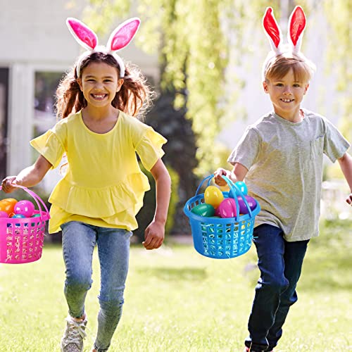 174 Pieces Easter Party Favors Set Easter Baskets For Kids With Handles Empty Plastic Easter Eggs Easter Raffia Grass, Easter Bunny Ears Headband With Tails Tie Set For Toddler Boys And Girls #TOP4