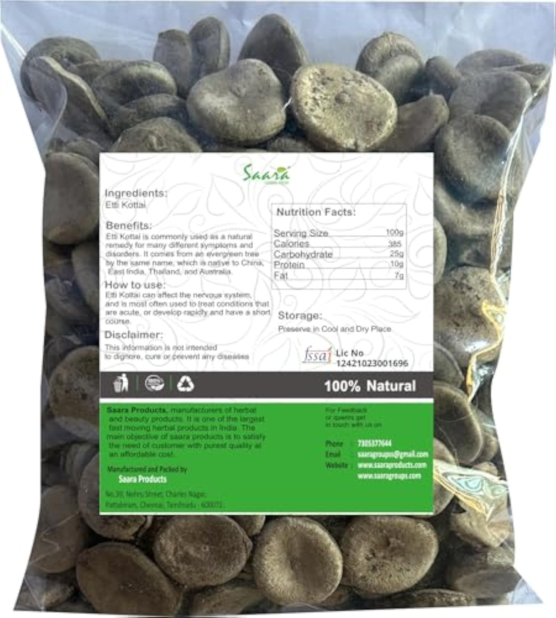 Saara Herbal Fresh Strychnos Nux Vomica 950g, Natural Seeds