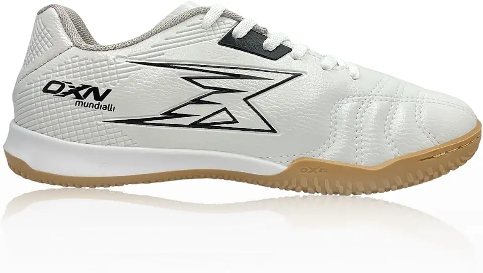 Chuteira Futsal OXN Mundialli 3 Indoor Futebol Salão Quadra Solado Resistente Antiderrapante PVC Leve Macia Original Uso Profissional Controle de Bola Cabedal Reforçado Cadarço Premium