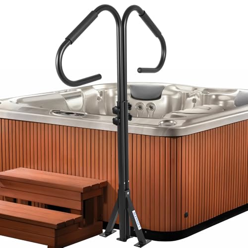 Hot Tub Handrail 360-Degree Rotatable SPA Handrail 41-53 Adjustable Height Hot Tub Rail with Electrophoretic Coating Rust-Proof Tech for Indoor & Outdoor 600 LBS (No Base Need Drilling)