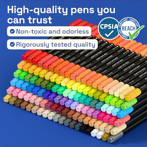 Image of ARTISTRO 120 Precision Dual-Tip Acrylic Paint Markers - Paint Pens Set with Dot & Fine Tips for Fabric, Rock, Glass, Wood, Coloring Books - Arts & Crafts Gift - Classroom Must Haves & School Supplies