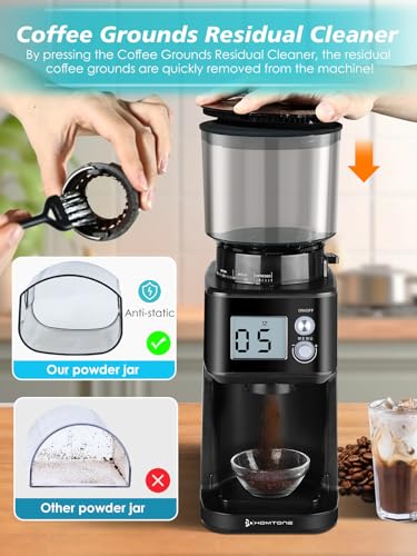 Image of Homtone Conical Burr Espresso Coffee Grinder,51 Precise Settings,Electric Mill with Portafilter Holder, 2-12 Cups Adjustable, Anti-static, Stainless Steel, 120V