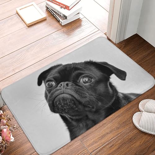 Image of WKSGDSG Absorbent Doormat For Inside 60x40cm, Non Slip Indoor Door Mat For Front Door, Cute Black Pug Dog Floor Mats, Easy Clean Welcome Mat For Entryway, Back Door, Entrance, All Weather, Easy Clean