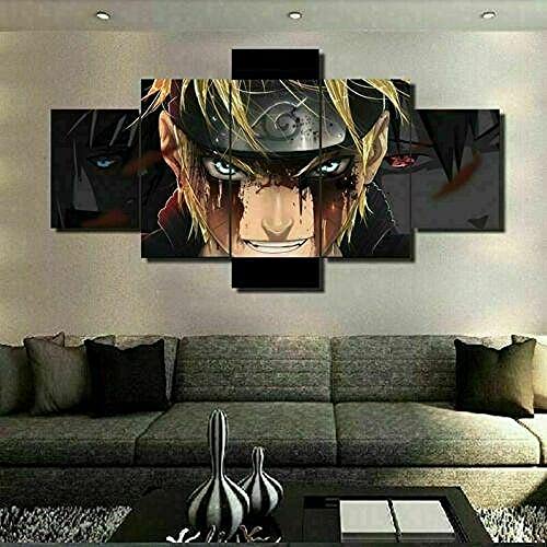 Peinture murale Naruto pour habiller un mur vide de salon avec cadre 5 pcs