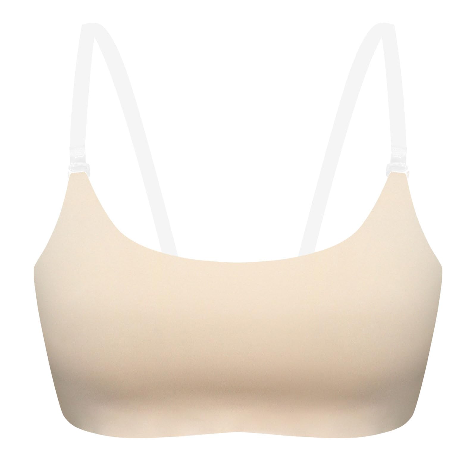 Seamless Clear Back Dance Bras for Women, Adjustable Invisible Detachable Shoulder & Back Straps, 01-Beige, M