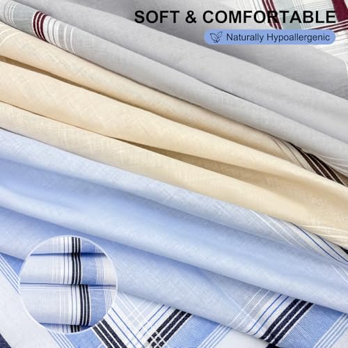 HHHAZ 6 Pack Men\'s Handkerchiefs, 100% Soft Cotton 16x16 Inch Checkered Pocket Squares, Reusable Hankies, Handkerchiefs for men