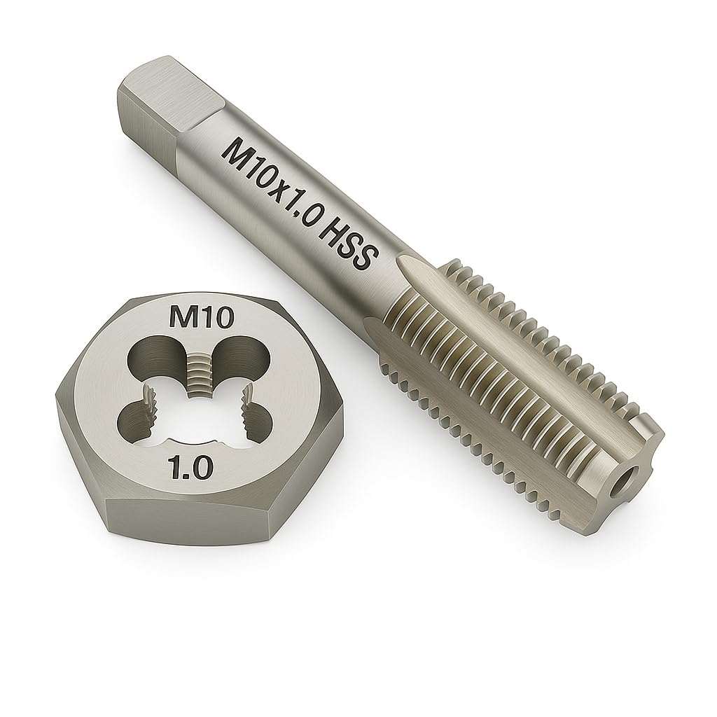 M10x1.0 Metric Tap and Die Set Right Hand HSS Tap &amp; GCr15 Hex Die for Metal Thread Repair