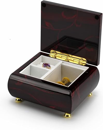 Miniatura 3 de Impresionante joyero musical biselado color burdeos con motivo floral artístico, muchas canciones para elegir, Madera