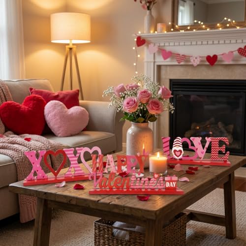 Valentine’s Day Decorations, 3 PCS Valentine's Day Table Decorations, LOVE XOXO Wooden Table Sign for Desk Shelf Mantel Centerpiece Display, Indoor Home Decor, Valentines Day Gifts — view 4
