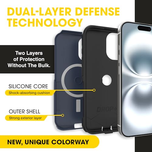 Image of OtterBox iPhone 16 (Only) - Commuter Series Case - Built-in MagSafe - Thin, Dual-Layer, Pocket-Friendly, Port Cover - Midnight Sky (Blue /Black)