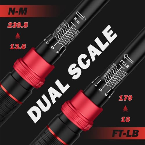 Image of VANPO 1 /2 Inch Drive Torque Wrench for Lug Nuts & Automotive, 10-170 Ft-Lb | Click Type, ±3% Accuracy,72-Tooth Dual-direction Ratchet, Dual Scale, for Tire, Car & Motorcycle Repair