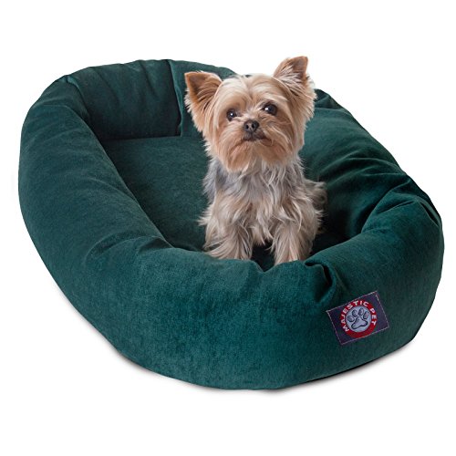 Image of Majestic Pet 32 Inch Micro Velvet Calming Dog Bed Washable - Cozy Soft Round Dog Bed with Spine for Head Support - Fluffy Donut Dog Bed 32x23x7 (inch) - Round Pet Bed Medium - Azure