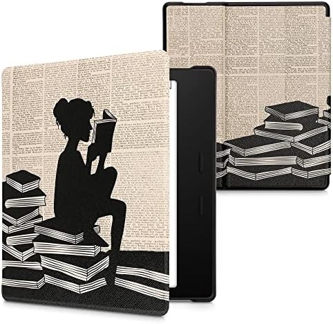 kwmobile Case Compatible with Amazon Kindle Oasis 10. Generation Case - eReader Cover - Girl and Books Black/Beige