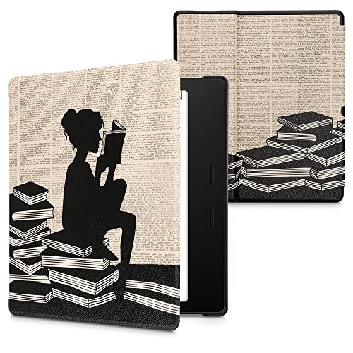 kwmobile Schutzhülle für Amazon Kindle Oasis 10. Generation Hülle - eReader Flip Case mit Auto Sleep Funktion - Lesende Frau mit Schwarz Beige
