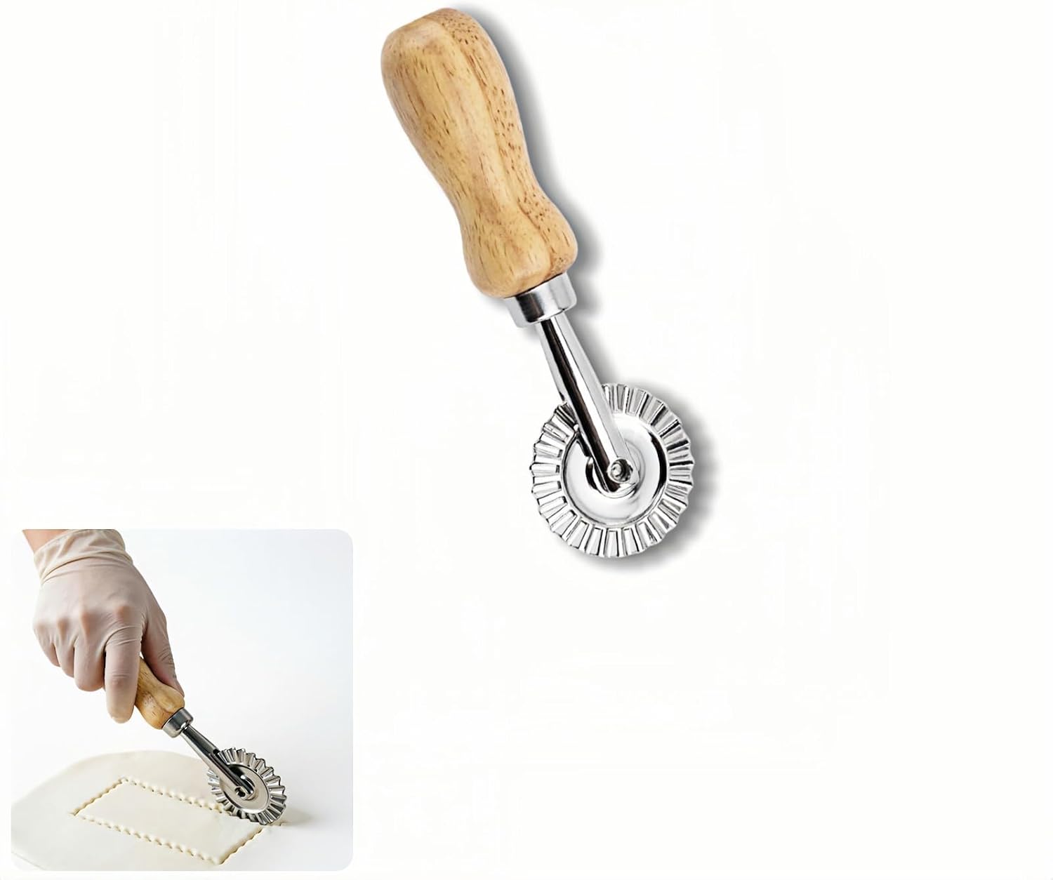 Pasta Maker - Pastry Cutter Wheel - Dough Ravioli Pizza Cutter Wheel for Home and Kitchen,Ravioli Wheel with Long Wooden Handle, 1.3"(1pcs)