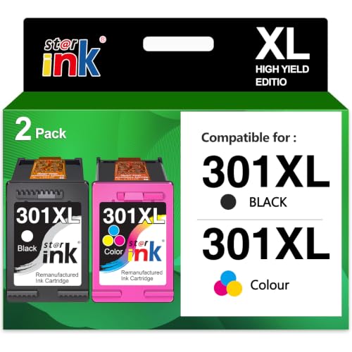 Starink 301XL Cartuchos de Tinta Negro y Tricolor para Tinta HP 301,para Cartuchos HP 301 XL,DeskJet 1050 1510 2050 3050 2543 2510 2550 Envy 4500 4502 4503 5530 Officejet 2620 2622 4630,Pack de 2