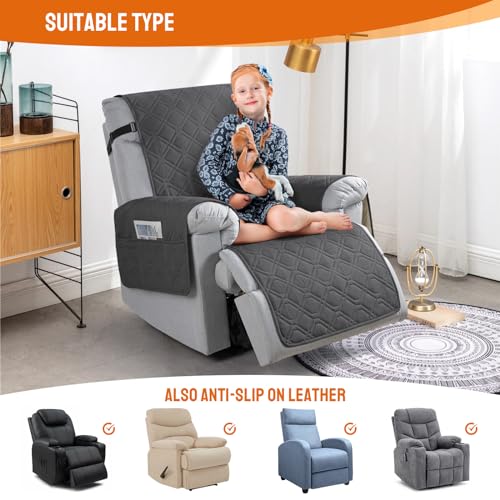 Image of VANSOFY 100% Waterproof Recliner Chair Covers, Recliner Cover Non-Slip Dog Chair Cover Furniture Protector Washable Slipcover with Pocket, Elastic Straps for Pets, Dogs(Charcoal Gray, 30 inch)