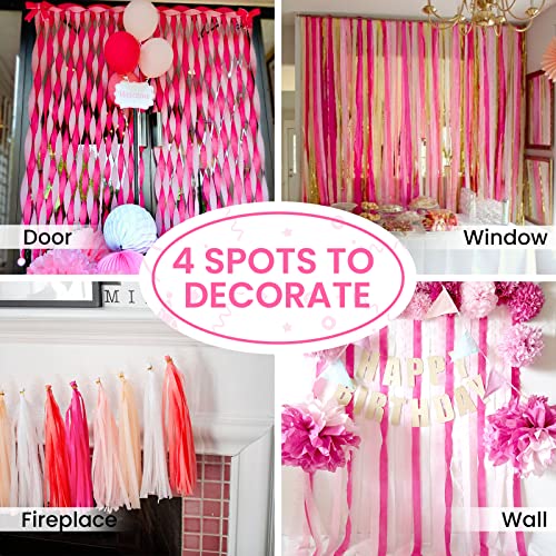 PartyWoo Flâmulas de Papel Crepom 4 Rolos de 328 Pés, Pacote de Papel Crepe Rosa Profundo para Decor