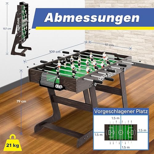 SereneLife Tischkicker Klappbar 110 cm – Kickertisch für Kinder & Erwachsene Stabiler MDF Tischfußball mit Stahlstangen & 4 Bällen – Platzsparend faltbar für Zuhause & Hobbyraum