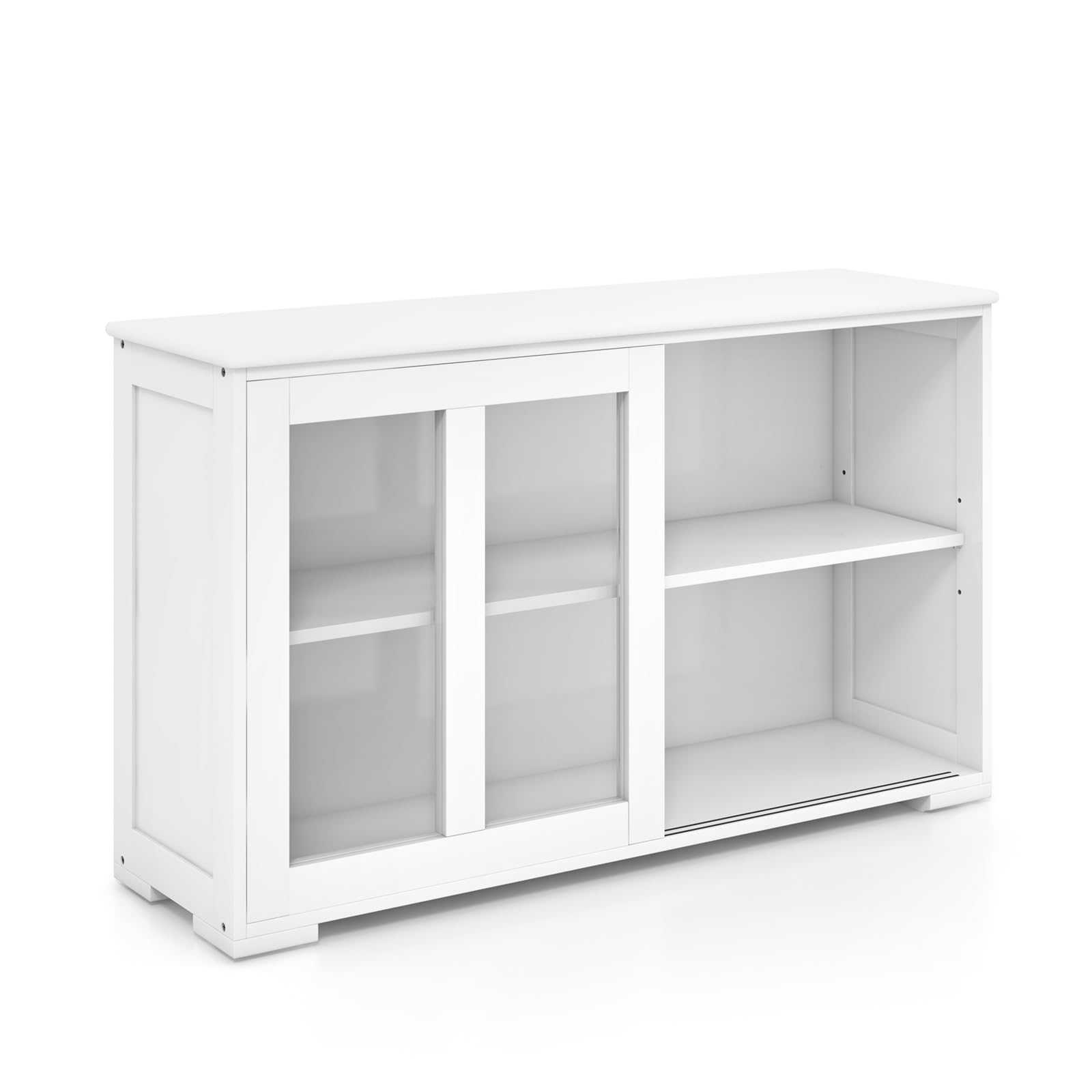 COSTWAY Sideboard, keukenkast met glazen schuifdeuren en verstelbare plank, buffetkast, opbergkast, voor keuken, eetkamer, woonkamer, 107 x 33 x 64 cm, hout (wit