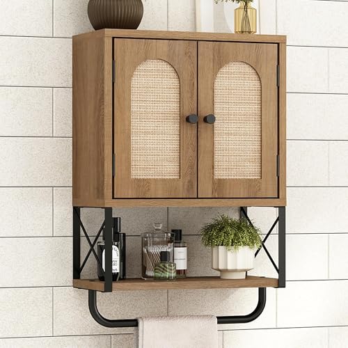 Rustown Rattan Bathroom Wall Cabinet with Towel Bar