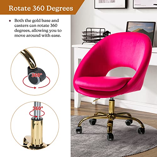 Tina's Home Modern Velvet Office Chair With With Adjustable Swivel, Comfy Upholstered Desk Chair With Open Back, Small Cute Chair For Living Room Study Vanity, Fuchsia #TOP3