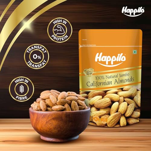 Image of Happilo Natural Popular Californian Almonds 200g | Real Nuts | High in Fiber | Badam Giri | Rich in Protein | Magnesium | Phosphorus | Dietary Fibre | Nuts & Dry Fruits | Gluten Free & Zero Cholesterol
