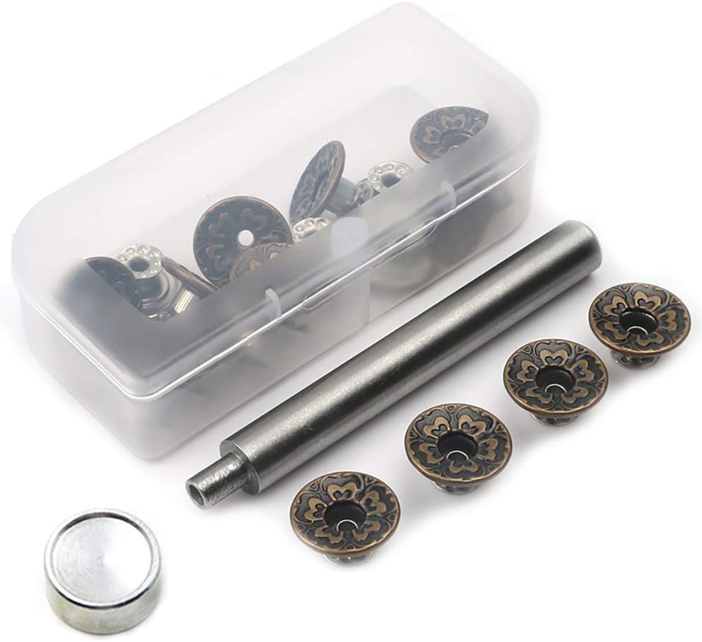 20 Pieces Jeans Button Tack Buttons Snap Fastener Press Studs Metal Replacement Kit with Storage Box, Diameter 17MM(0.67 Inch) (Style 5)