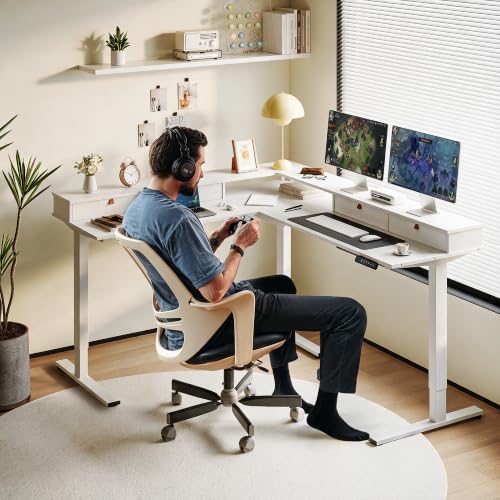 Image of SANODESK 71x63 Electric L-Shaped Corner Standing Desk with 4 Drawers