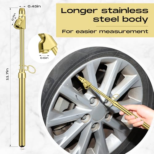 Image of Tallew 10 Pack Tire Pressure Gauge Heavy Duty Air Pressure Tire Gauge Dual Head Semi Truck Tire Pressure Gauge Range 10-150 PSI, Extended Tube Tire Gauge Suitable for Semi Truck, and Bus (Gold)