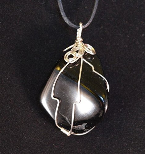 Black Tourmaline Crystal Pendant or Amulet Wire Wrapped polished crystal on adjustable cord