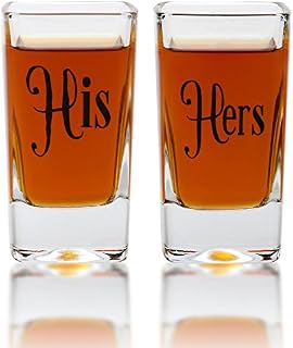 His & Hers Square Shot Glasses - For Couples - Engagement, Wedding, Anniversary
