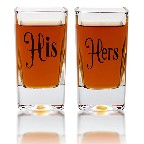 His & Hers Square Shot Glasses - For Couples - Engagement, Wedding, Anniversary