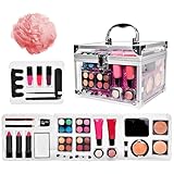 Juegos de maquillaje para mujer, paleta de maquillaje profesional con sombra de ojos, rubor, brochas y estuche de tren para viajes, teatro, boda, diario, novia, Halloween