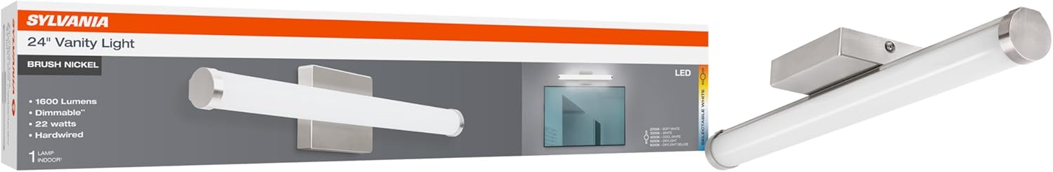 LEDVANCE Sylvania 24" Modern Vanity Lights for Bathroom, 22W, 5 Temperature Select (2700K/3000K/3500K/4000K/6000K), Dimmable, Round Shape, Brush Nickel, with Accessories - 1 Pack (66560)